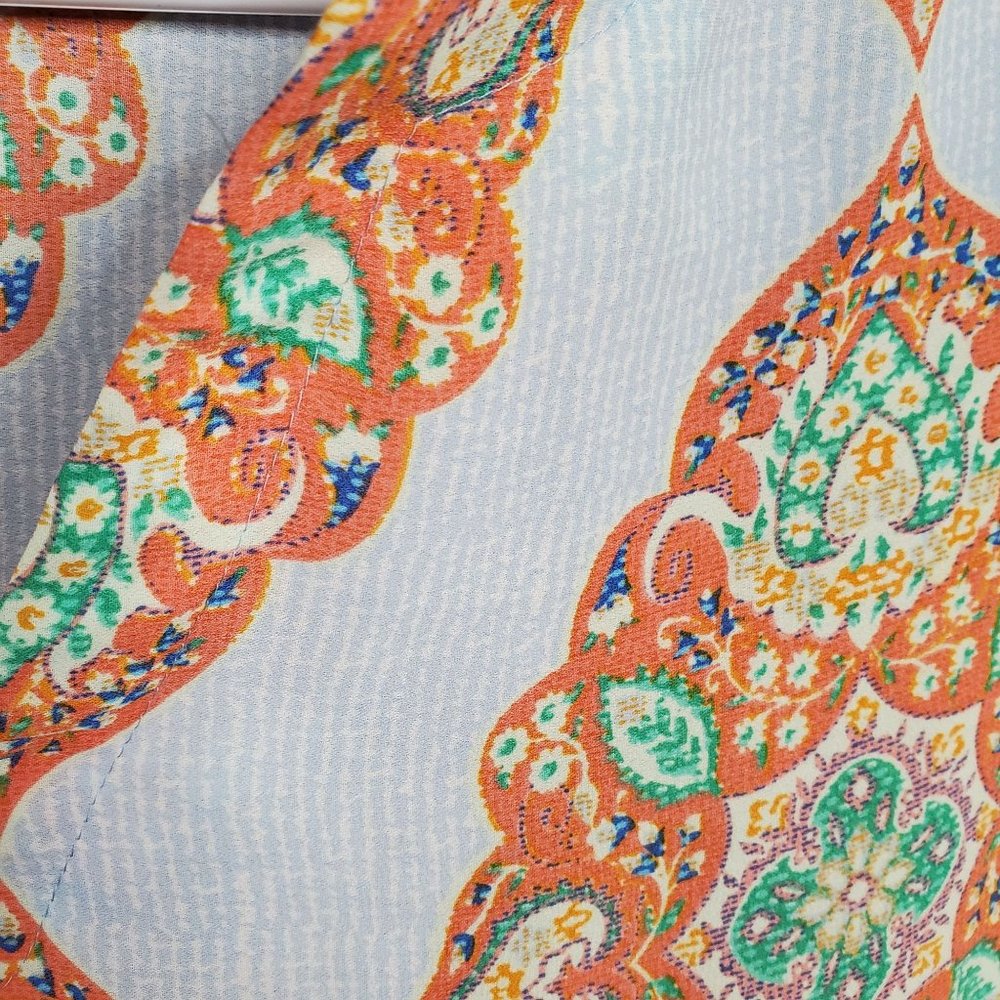 Cynthia Rowley Size 2X Tunic Blouse Pullover Medallion Print Split Neck Blue - Picture 11 of 13